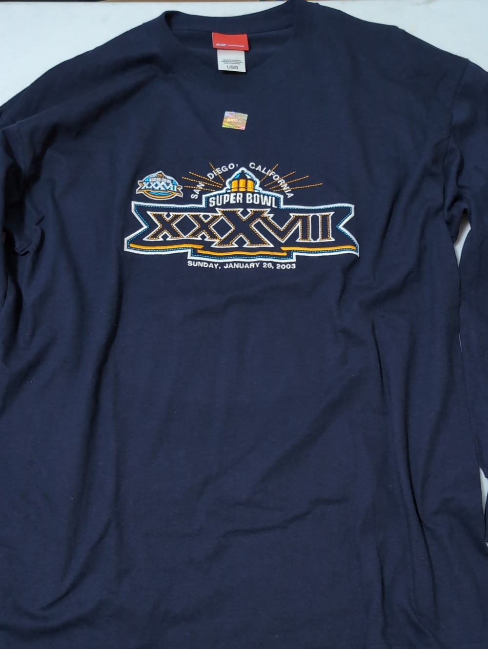 Reebok Navy Blue Super Bowl XXXVII Long Sleeve Tee San Diego 2003